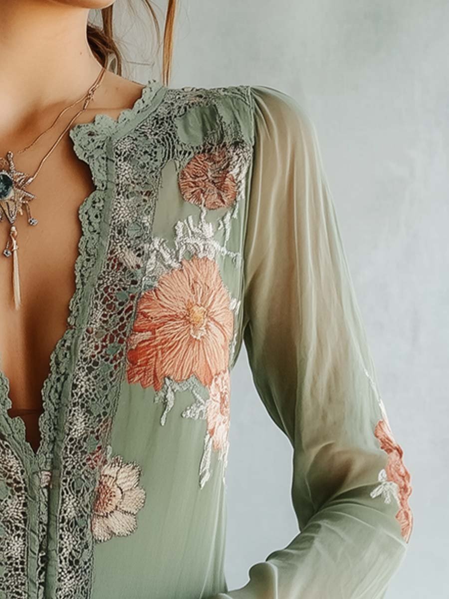 Roco · Blouse florale bohème avec dentelle