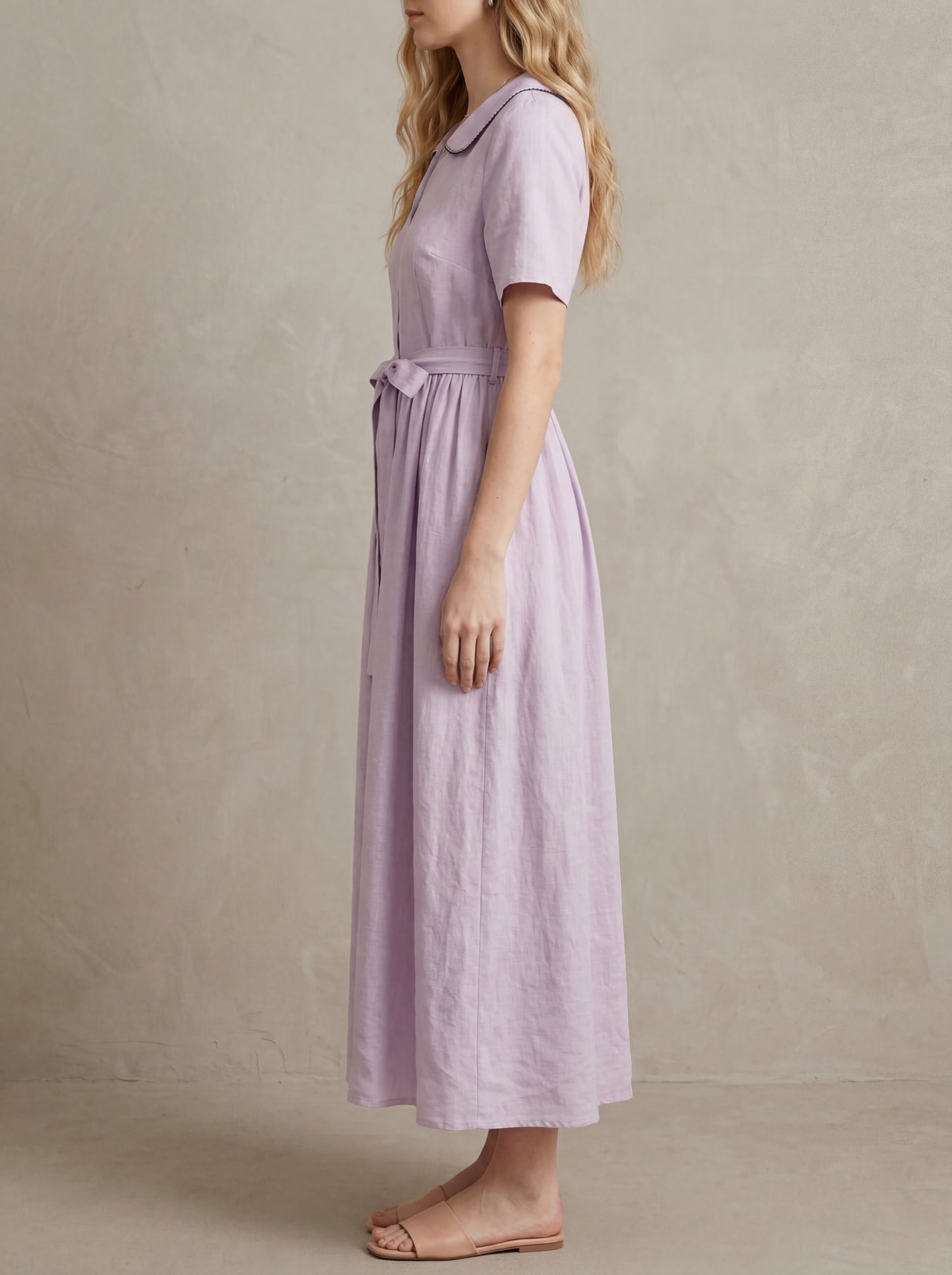 Lucienne · Robe midi col claudine et manches bouffantes