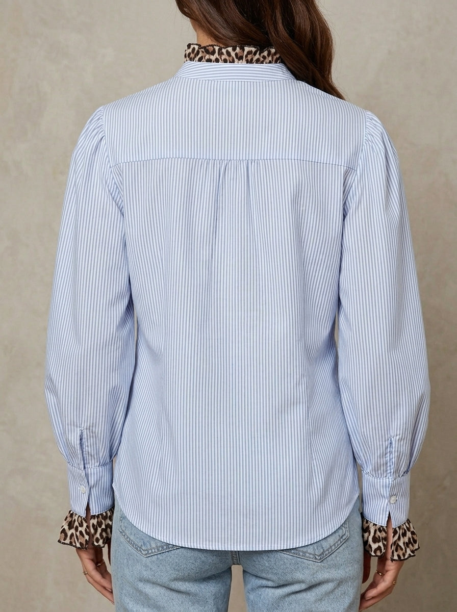 Monique · Blouse patchwork à rayures et imprimé animalier