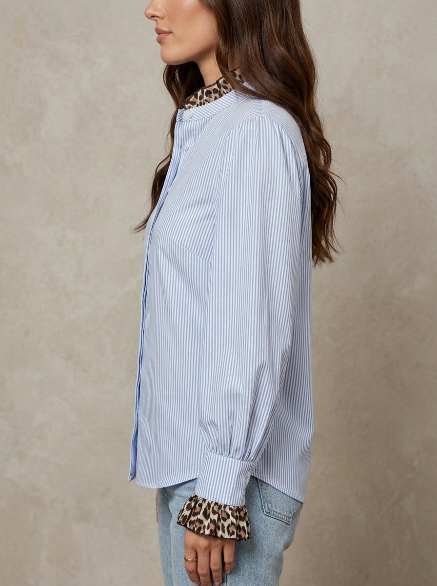 Monique · Blouse patchwork à rayures et imprimé animalier