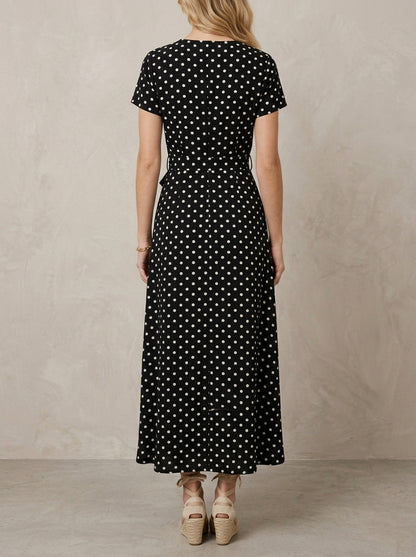 Béatrice · Robe maxi à pois et décolleté croisé