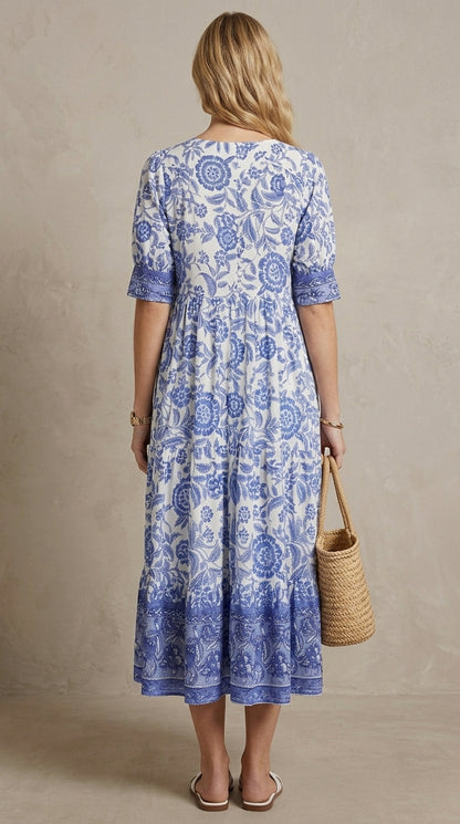Hélène · Robe maxi fleurie col en V, légère et fluide