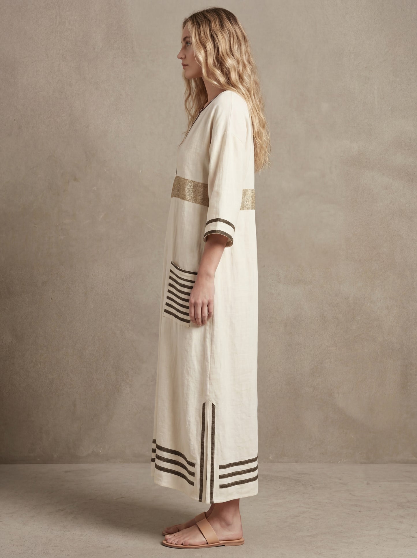 Marie · Robe maxi kaftan à bandes contrastées