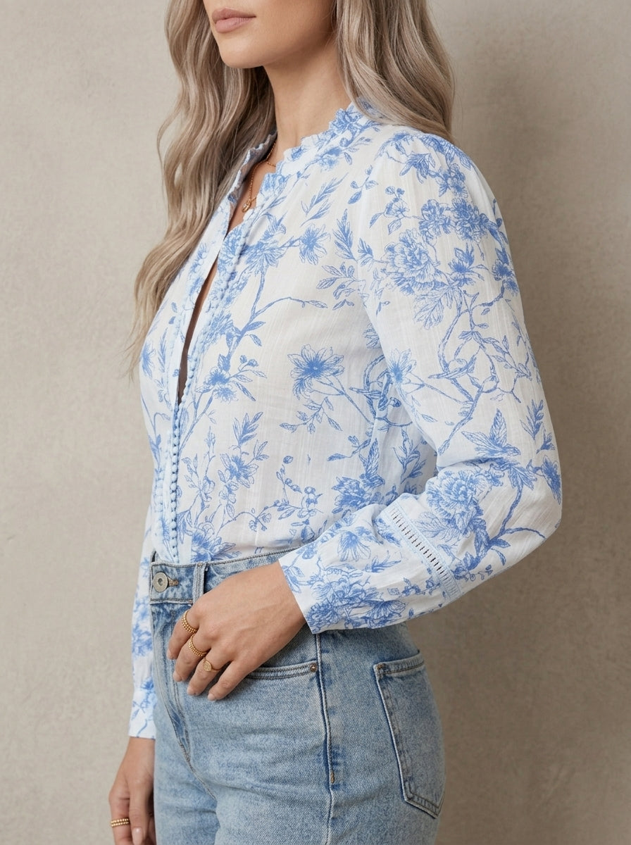Françoise · Blouse à imprimé botanique et col en V profond