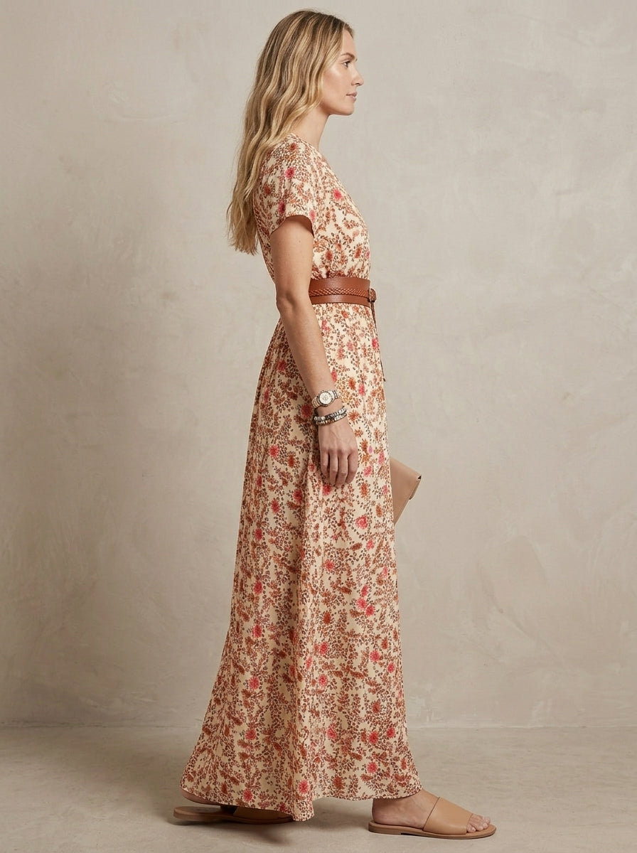 Rosalie · Robe maxi fleurie à manches bouffantes et taille froncée