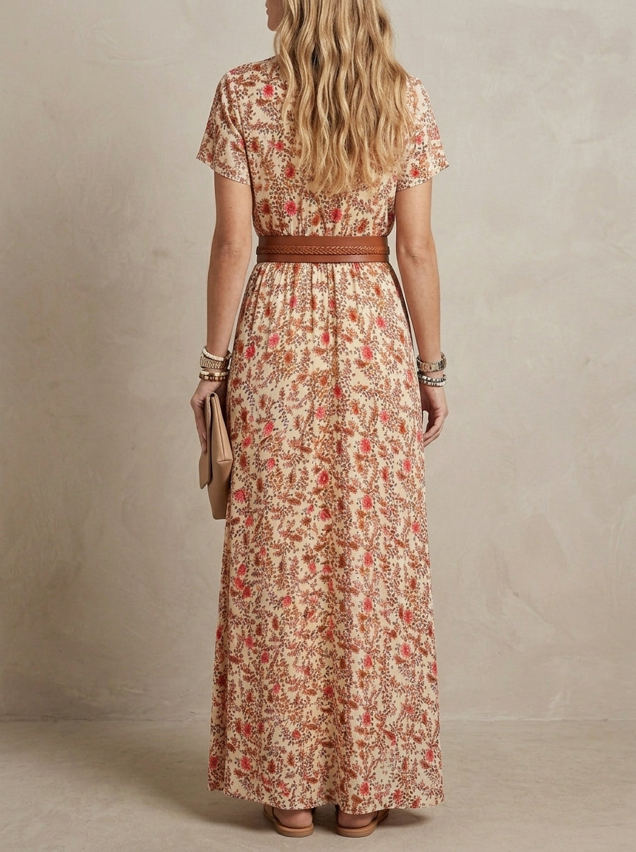 Rosalie · Robe maxi fleurie à manches bouffantes et taille froncée