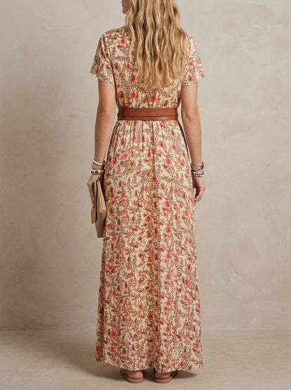 Rosalie · Robe maxi fleurie à manches bouffantes et taille froncée