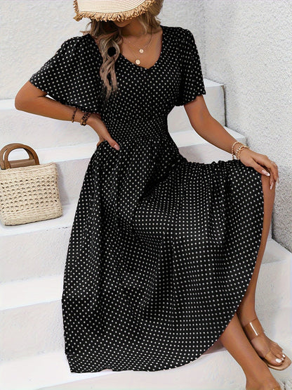 Maëva™ | Robe midi chic à pois roses