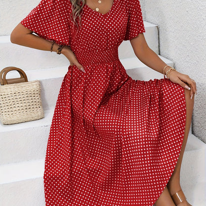 Maëva™ | Robe midi chic à pois roses