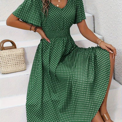Maëva™ | Robe midi chic à pois roses