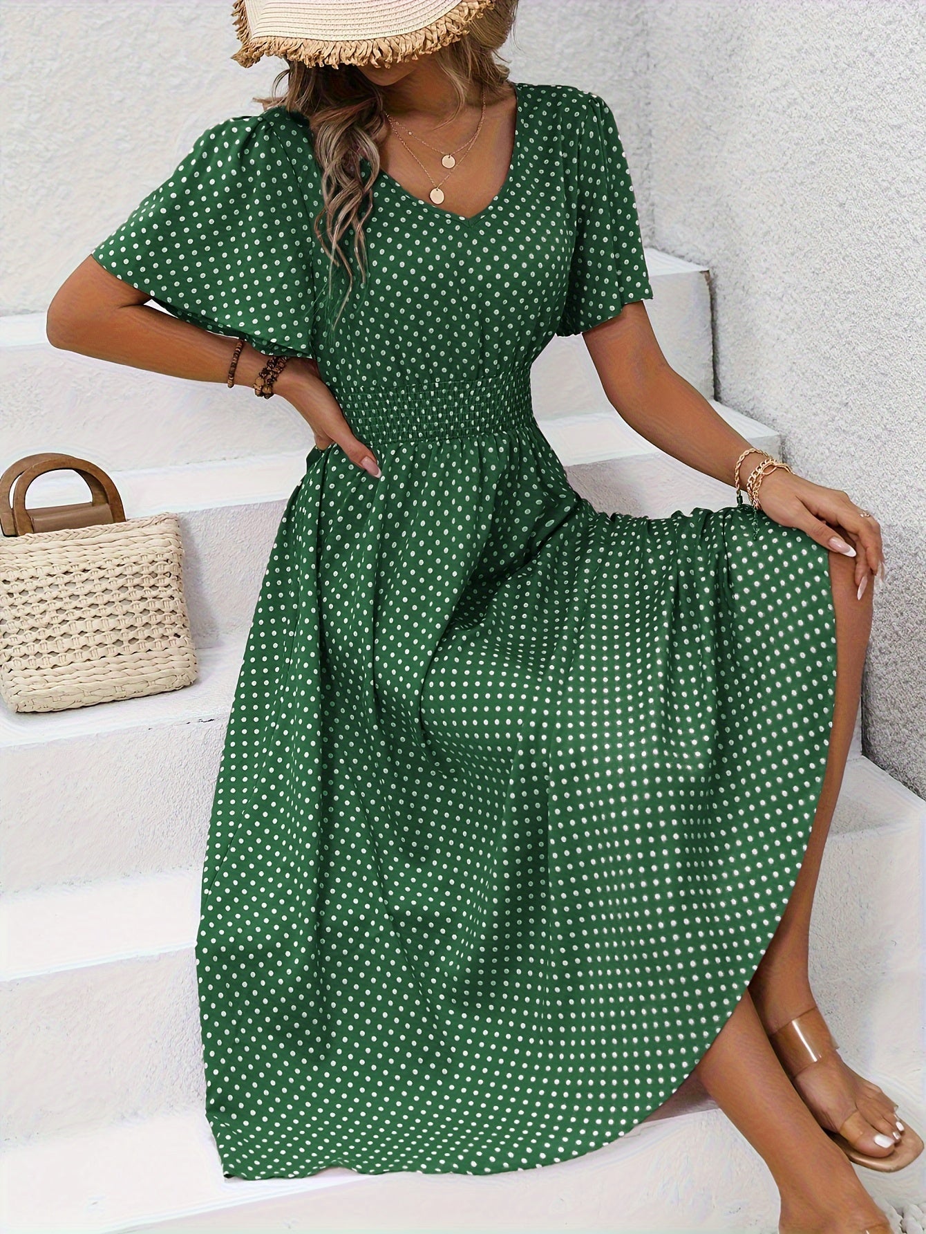 Maëva™ | Robe midi chic à pois roses