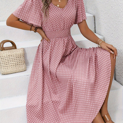 Maëva™ | Robe midi chic à pois roses
