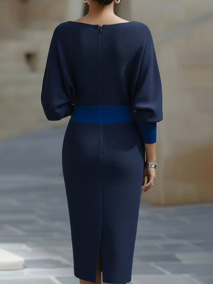 Robe Midi Drapée Blanche à Manches Chauve-Souris