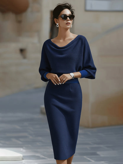 Robe Midi Drapée Blanche à Manches Chauve-Souris