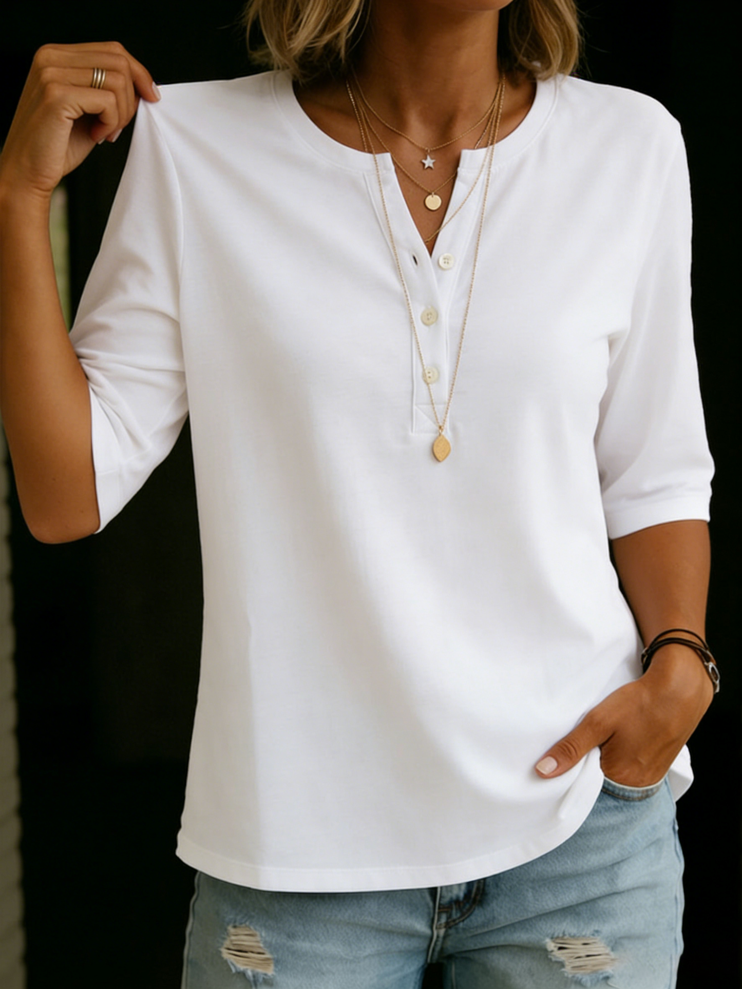 Jacqueline · T-shirt classique à col Henley