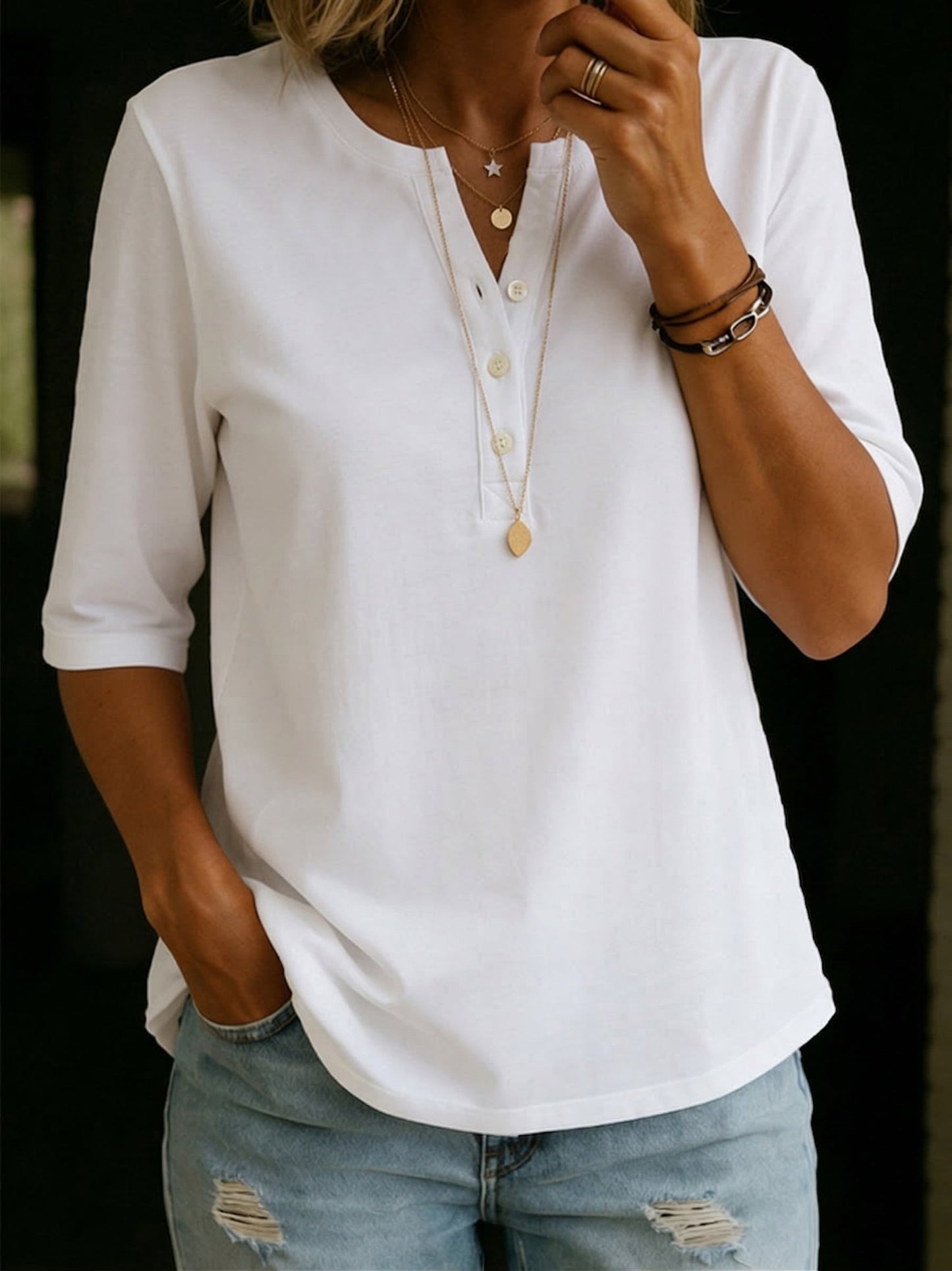Jacqueline · T-shirt classique à col Henley